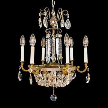 Brass & Crystal 6-Arm & 9-Light Chandelier