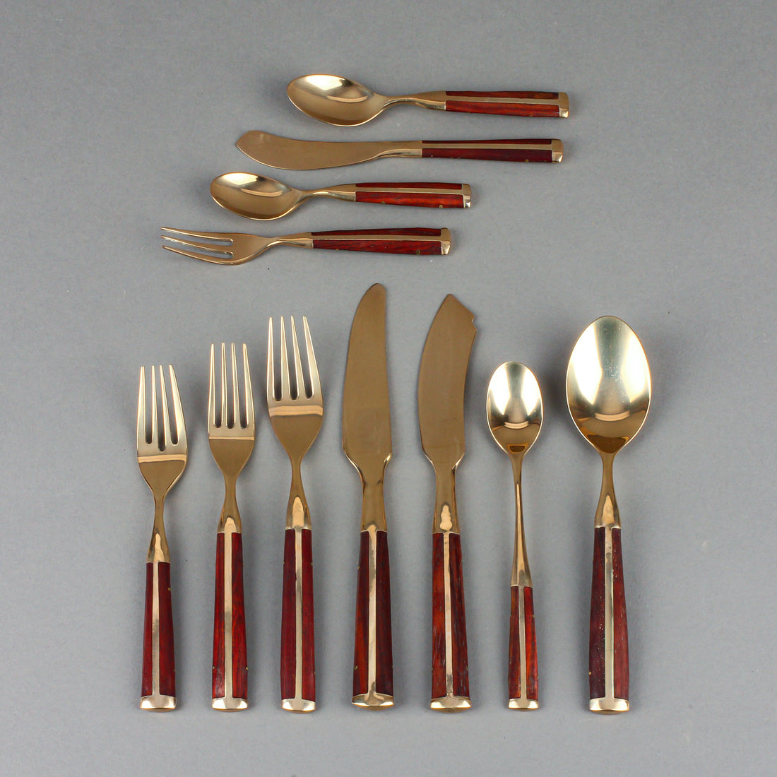 THAI BRONZEWARE MANUFACTURERS Bronze & Teak Flatware - 8 Place Settings ++