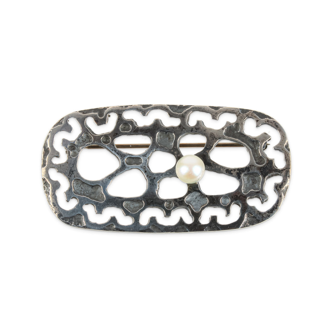 Brutalist Sterling Silver Pearl Brooch