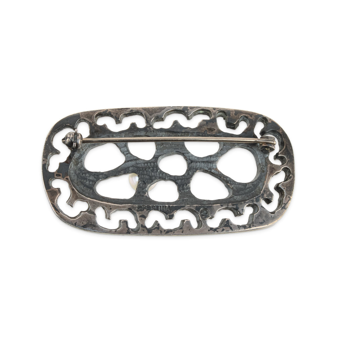 Brutalist Sterling Silver Pearl Brooch