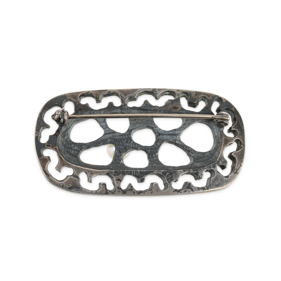 Brutalist Sterling Silver Pearl Brooch