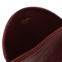 CARTIER Round Burgundy Leather Coin Purse