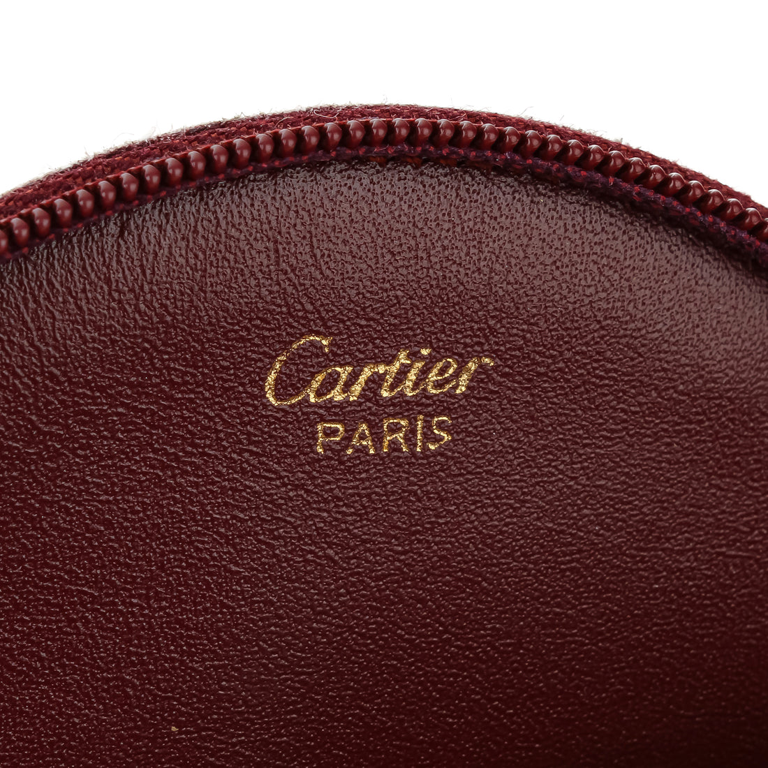 CARTIER Round Burgundy Leather Coin Purse