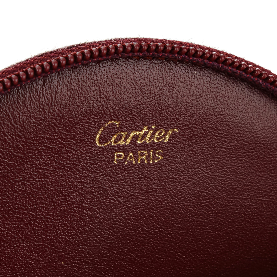 CARTIER Round Burgundy Leather Coin Purse
