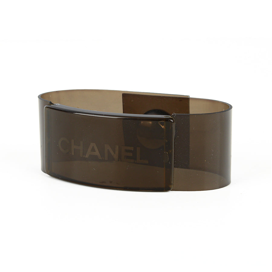 CHANEL Clear Black Vinyl Snap Bracelet