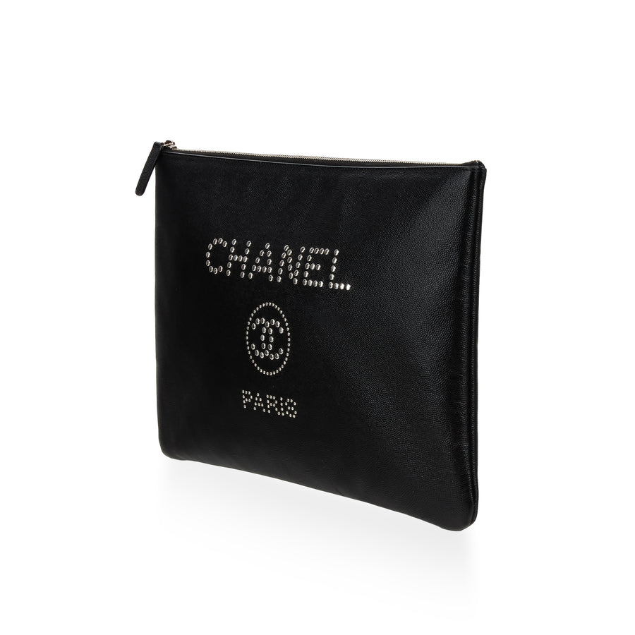 CHANEL Deauville Studded O Case - Black Caviar Leather