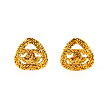 CHANEL Gold Tone Triangle CC Clip Earrings