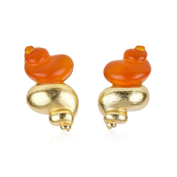 CHRISTIAN DIOR Gold Tone Orange Shell Clip Earrings
