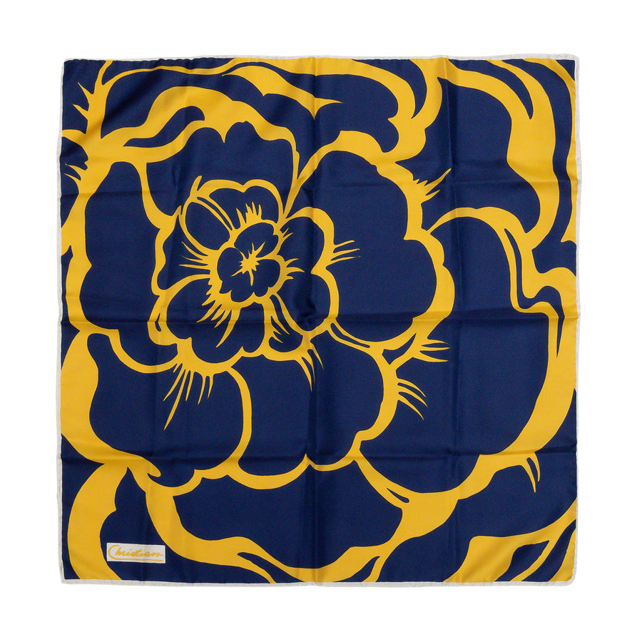 CHRISTIAN Silk Scarf - Blue, Yellow, & White
