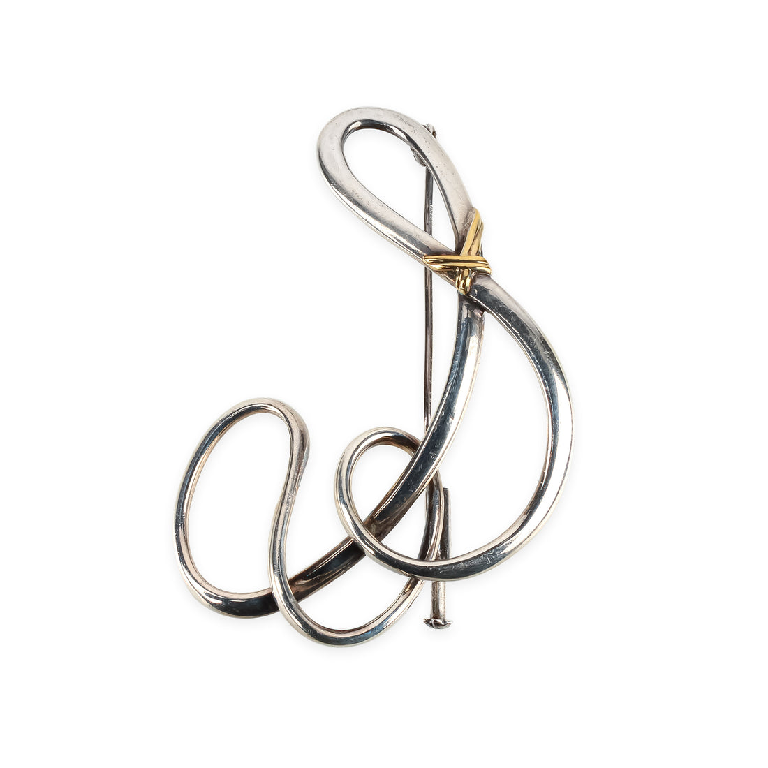 CHRISTOFLE 2-Tone Sterling Silver Ribbon Brooch