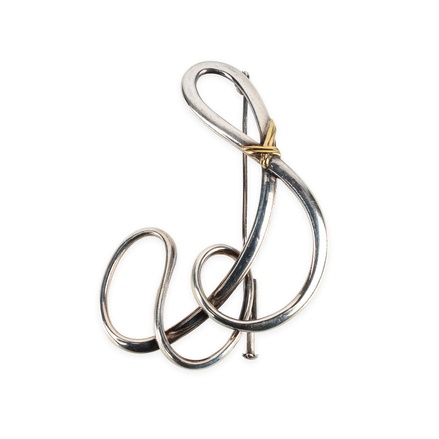 CHRISTOFLE 2-Tone Sterling Silver Ribbon Brooch