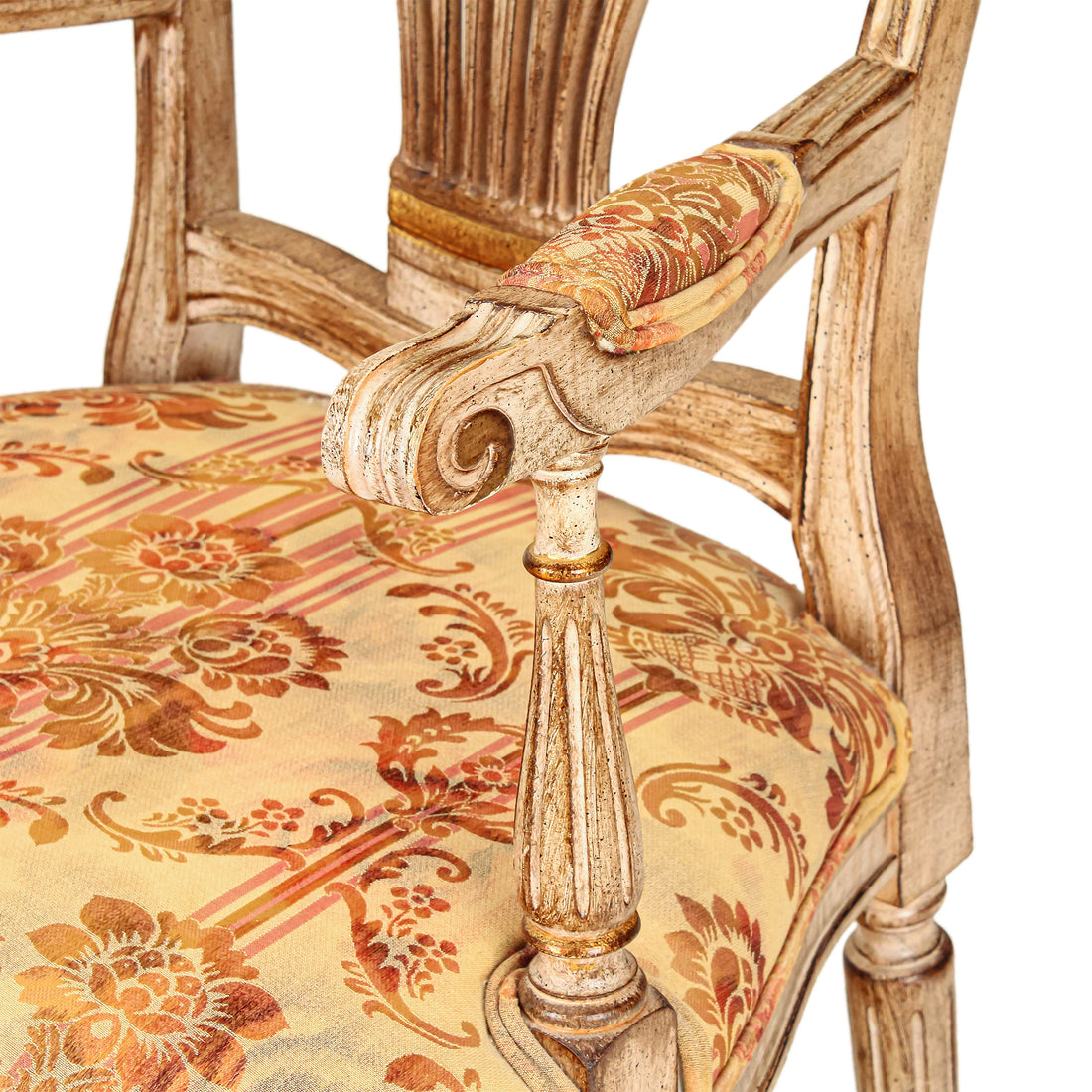 Carved Armchairs with Red & Gold Upholstery - Set of 2