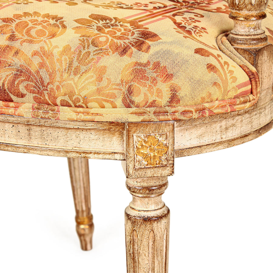 Carved Armchairs with Red & Gold Upholstery - Set of 2