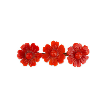 Carved Coral Abalone Triple Flower Brooch