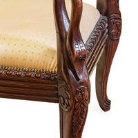 Carved Wooden Swan Bench with Beige Upholstery