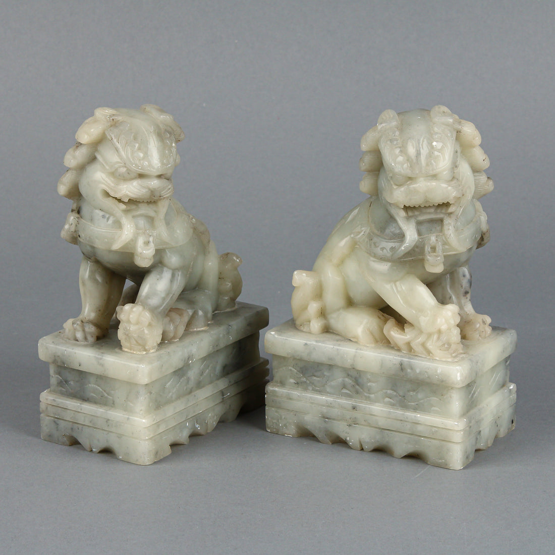 Carved Soapstone Foo Dog Guardian Lions - Set of 2