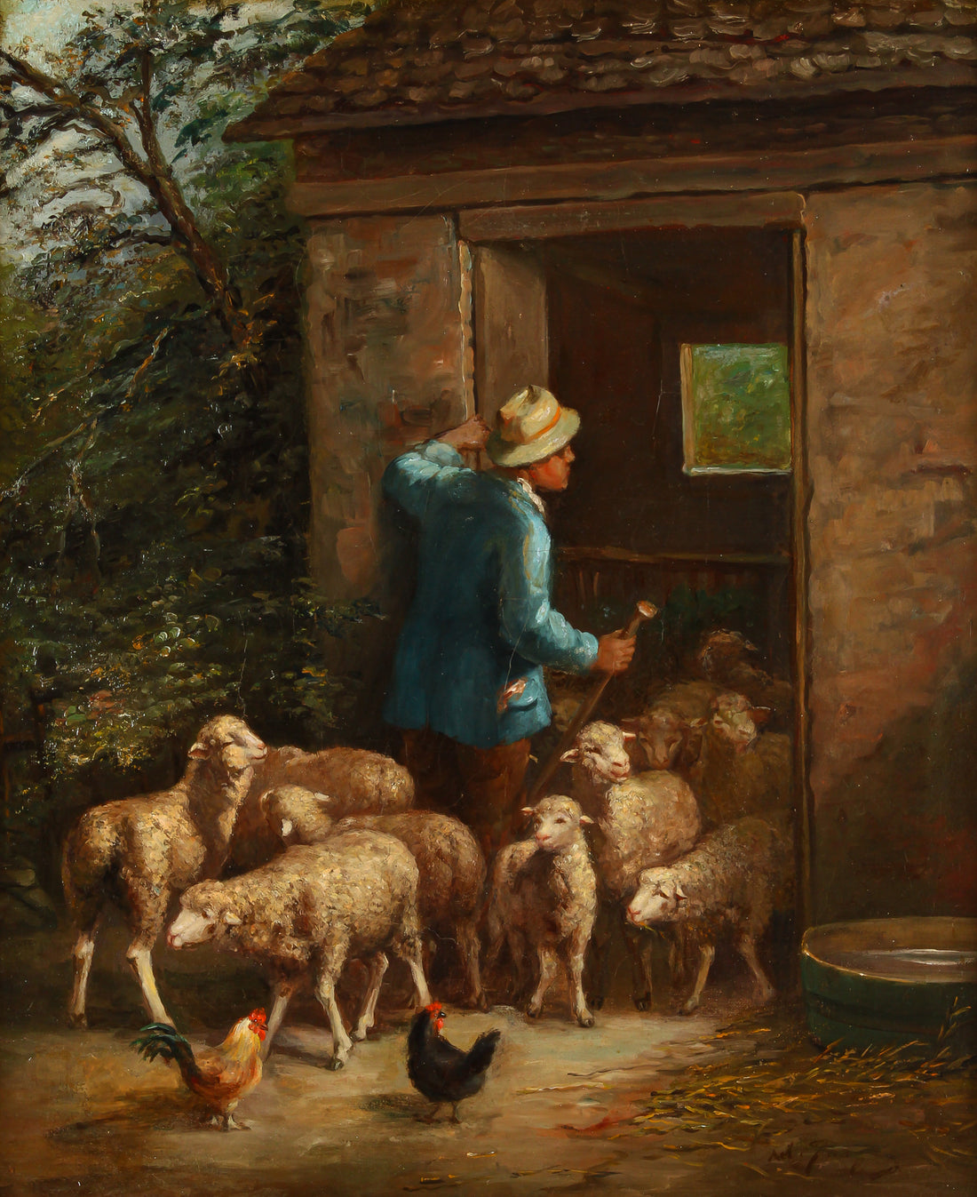 Attributed to Charles-Émile Jacque - "Shepherd and His Flock" - Oil on Canvas