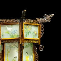 Chinese Reverse Painted Lantern Pendant Fixture with Swag