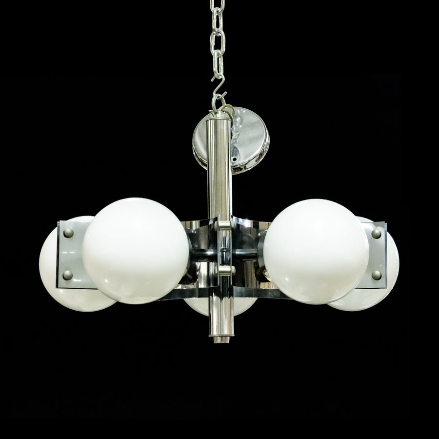 Chrome & Glass 5-Light Midcentury Modern Globe Chandelier