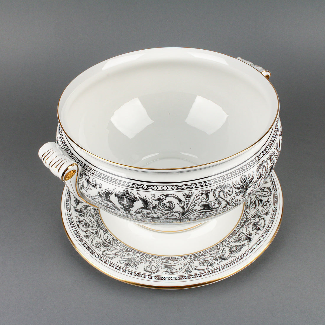 WEDGWOOD Florentine Black Covered Soup Tureen & Underplate