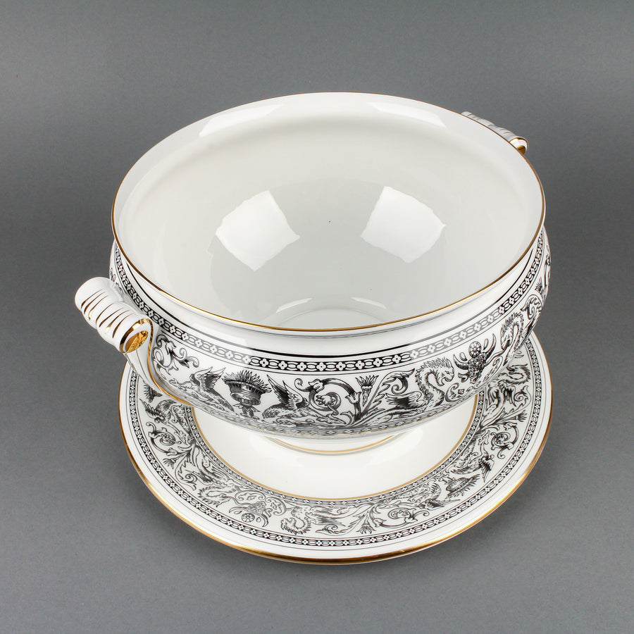 WEDGWOOD Florentine Black Covered Soup Tureen & Underplate