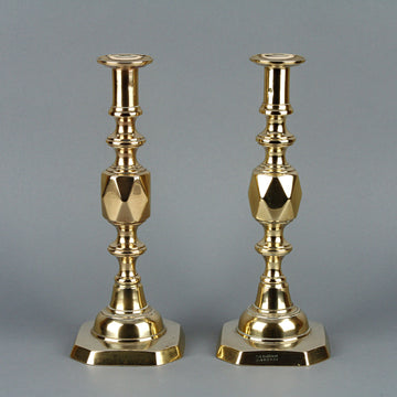 Vintage Queen of Diamonds Brass Candlesticks - Set of 2