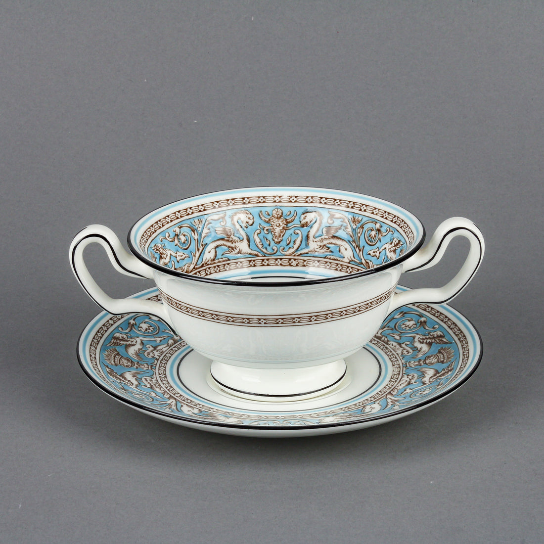 WEDGWOOD Florentine Turquoise Cream Soup & Saucers - Set of 6