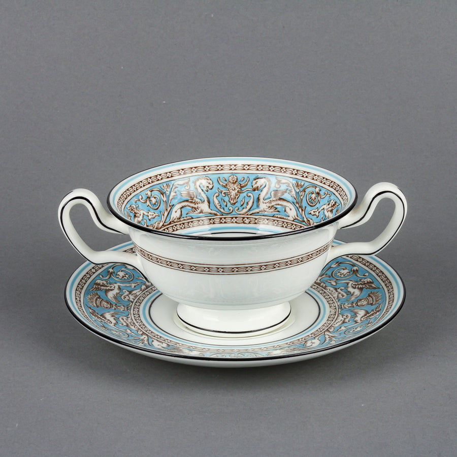 WEDGWOOD Florentine Turquoise Cream Soup & Saucers - Set of 6