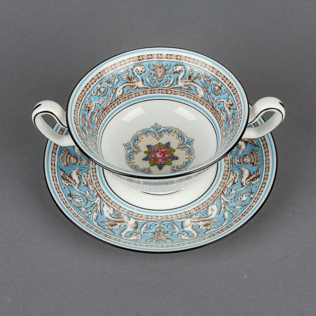 WEDGWOOD Florentine Turquoise Cream Soup & Saucers - Set of 6