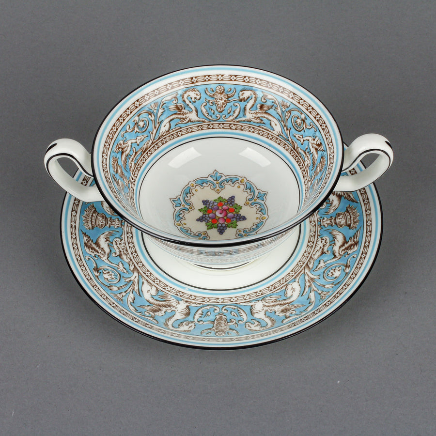 WEDGWOOD Florentine Turquoise Cream Soup & Saucers - Set of 6