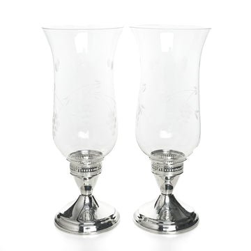 DUCHIN Sterling Candle Holders w/Hurricanes Set/2