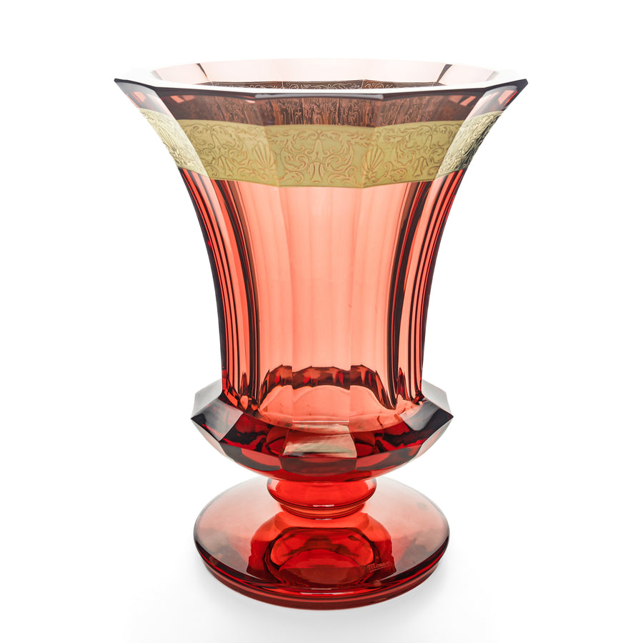 MOSER Gloria Gold Band Red Crystal Vase