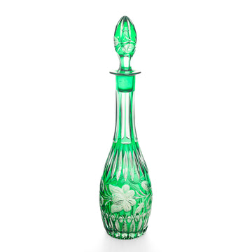 Crystal Green Cased Cut To Clear Decanter & Stopper