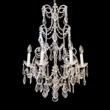 Crystal 6-Light Gilt Metal Frame Chandelier