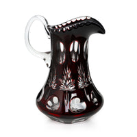 Crystal Cased Black/Red Cut To Clear Pitcher & Tumblers