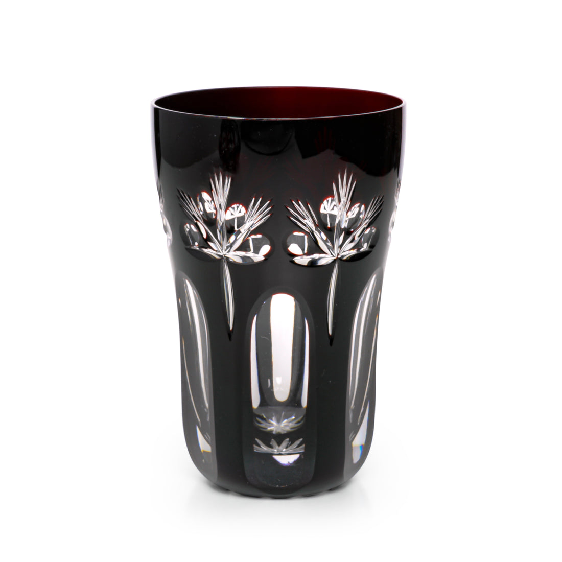 Crystal Cased Black/Red Cut To Clear Pitcher & Tumblers