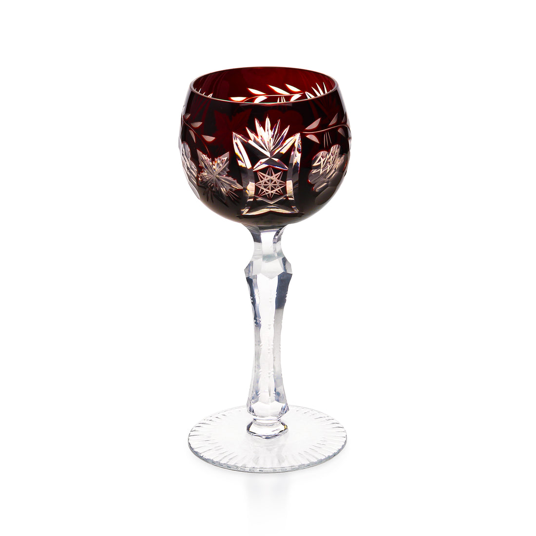 Crystal Red Cased Cut to Clear Hock Wine Glasses - Set of 5