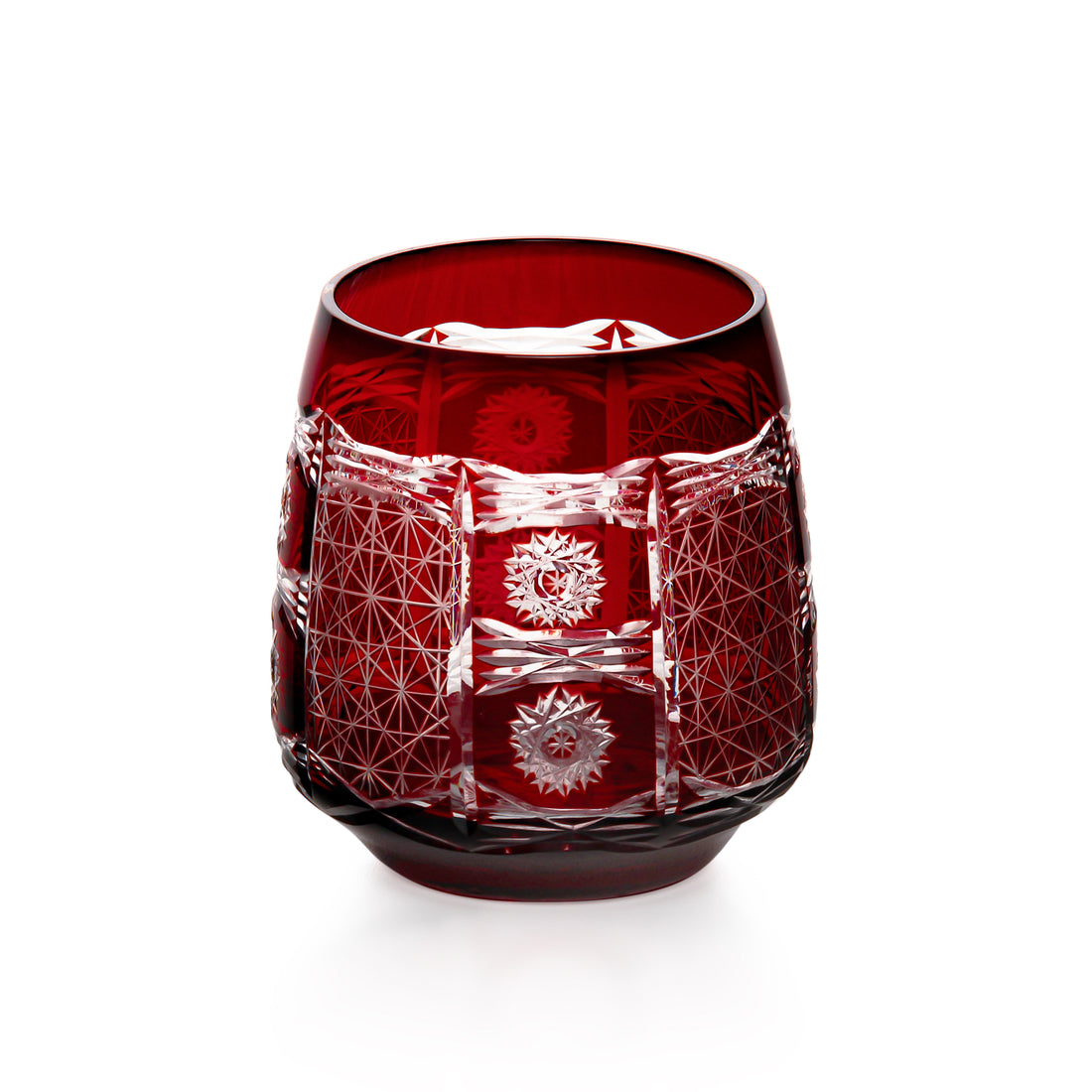Crystal Red Cased Cut to Clear Whiskey Glasses - Set of 5