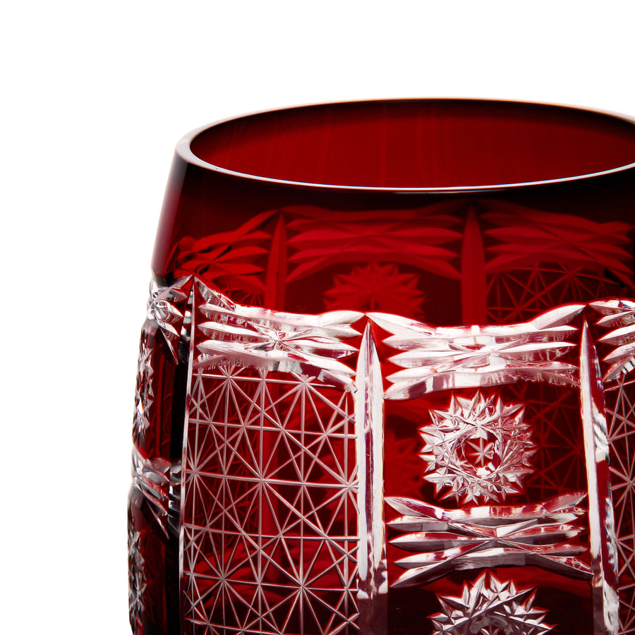 Crystal Red Cased Cut to Clear Whiskey Glasses - Set of 5