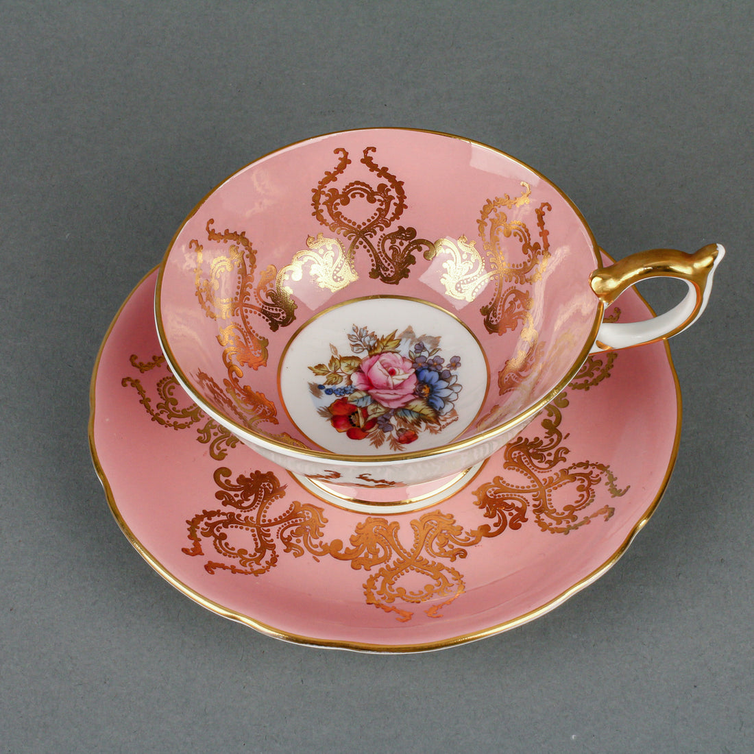 AYNSLEY JA Bailey Hand-Painted Rose Floral Centre Cup & Saucer