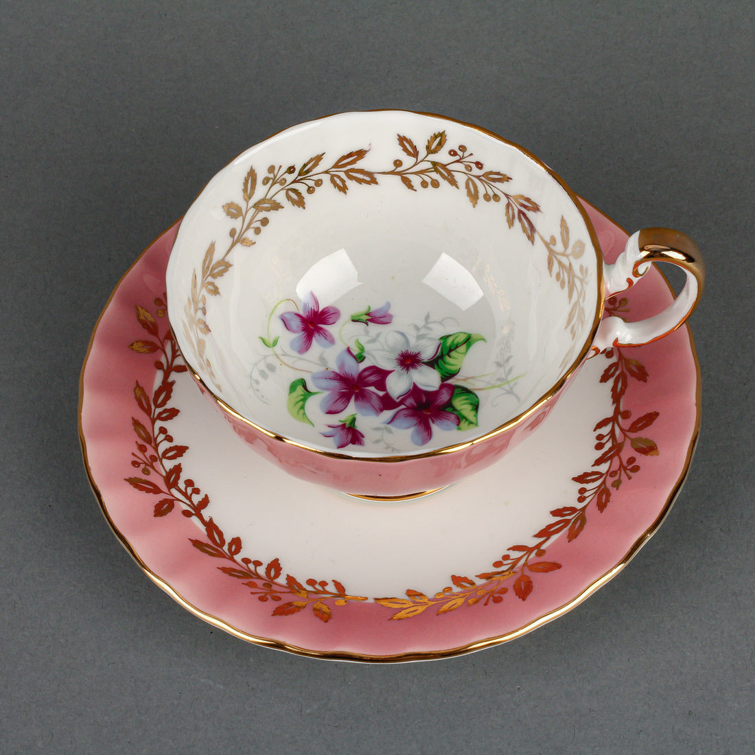 AYNSLEY Hand-Painted Floral Centre Cup & Saucer