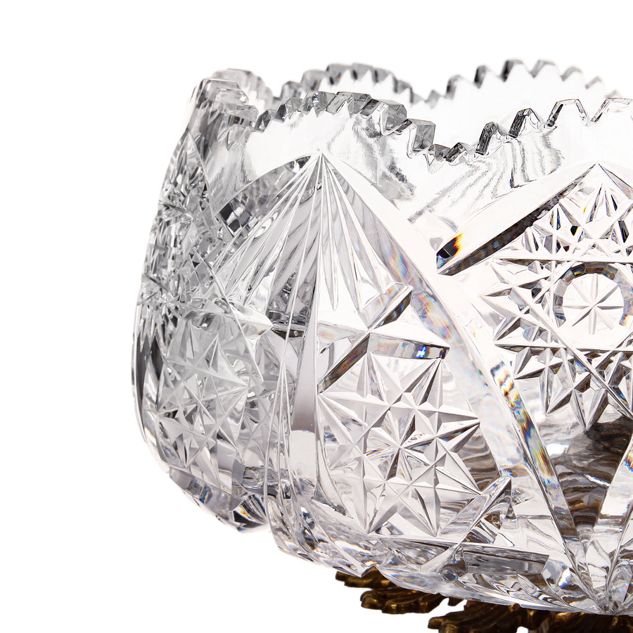 Cut Crystal Bowl on Brass & Marble Stand
