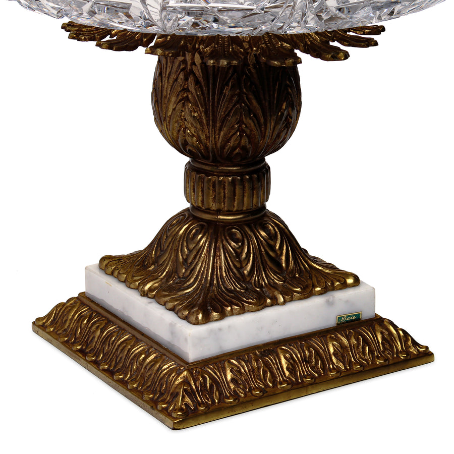 Cut Crystal Bowl on Brass & Marble Stand