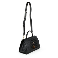 DEMELLIER The Montreal Handbag - Black Embossed Croc Leather