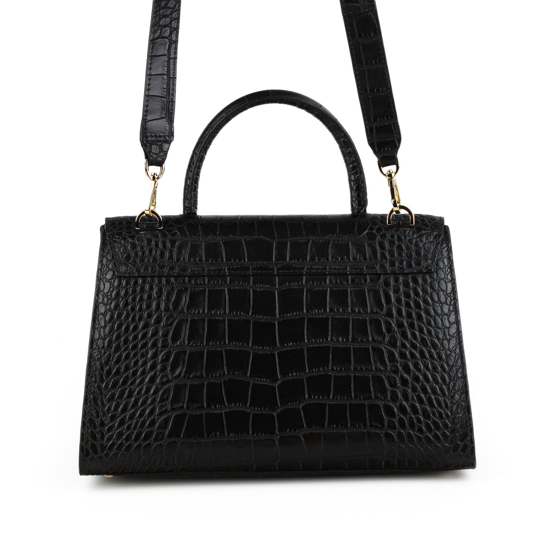 DEMELLIER The Montreal Handbag - Black Embossed Croc Leather