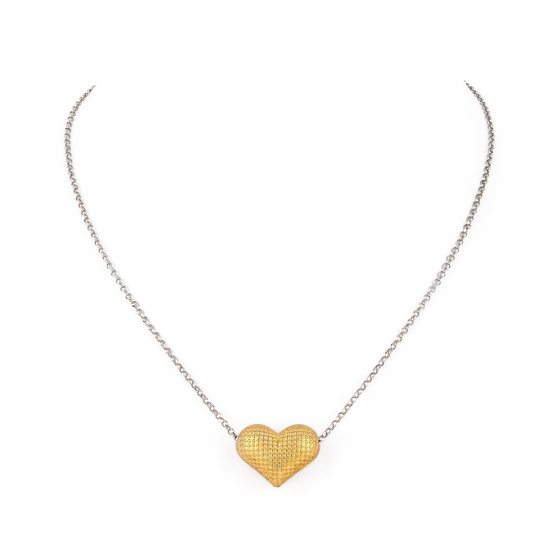 DYADEMA Sterling Silver 2-Tone Puffed Heart Necklace