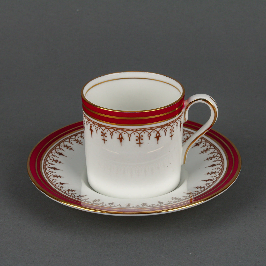 AYNSLEY Durham Maroon Demitasse Cups & Saucers - Set of 7