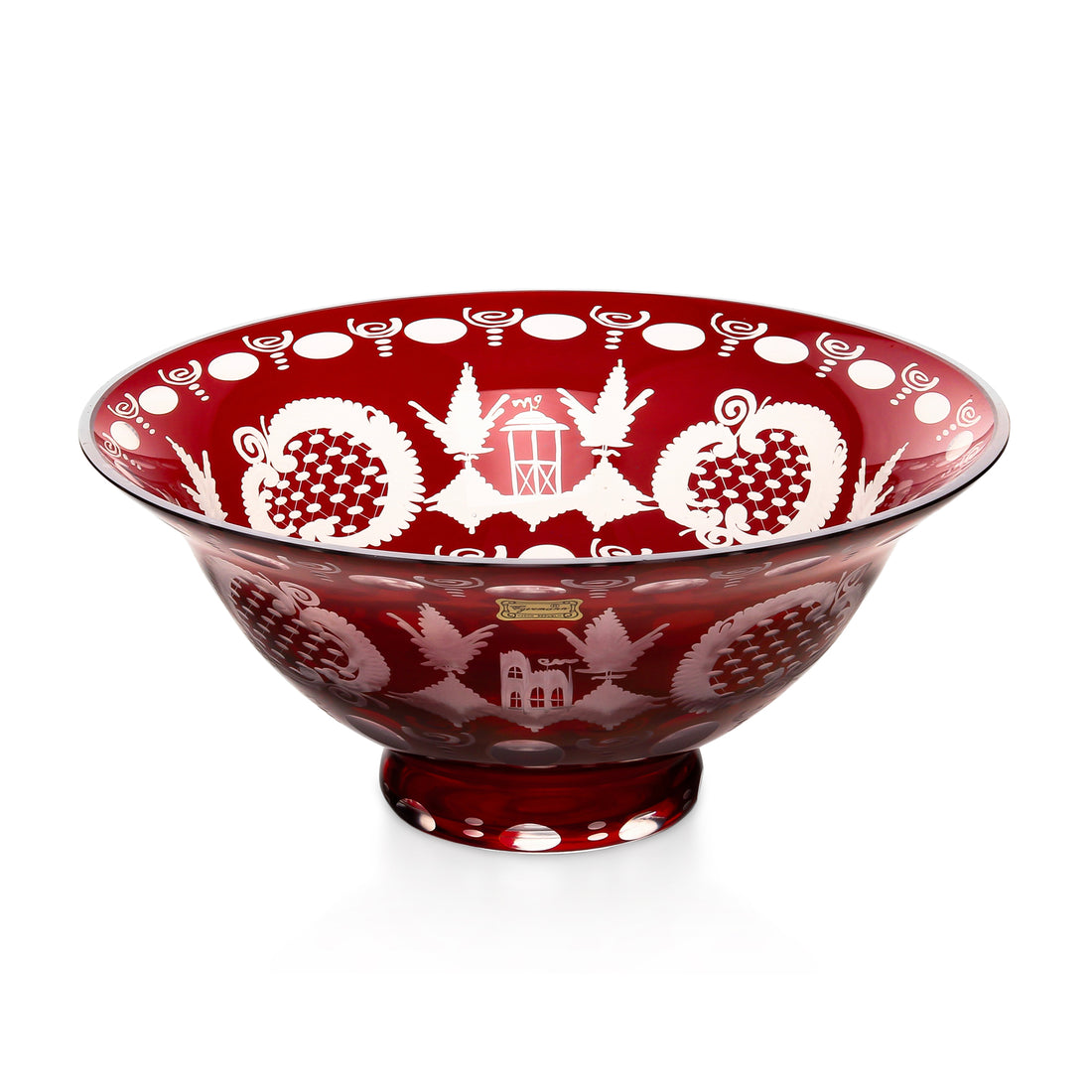 EGERMANN Red Flash Cut to Clear Footed Bowl