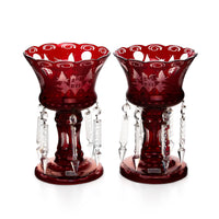 EGERMANN Red Flash Cut To Clear Lustres - Set of 2