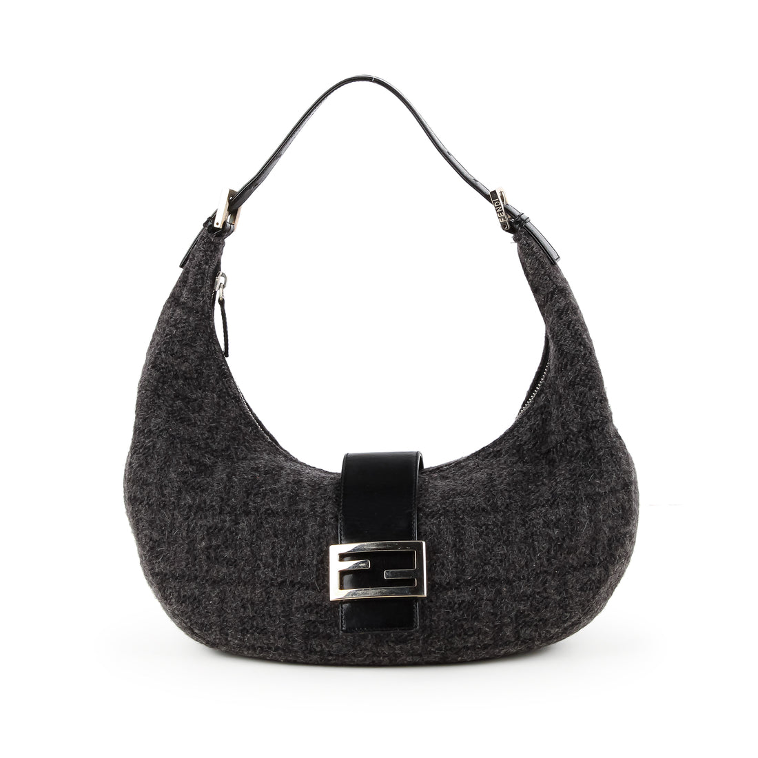FENDI FF Wool Hobo Shoulder Bag - Grey